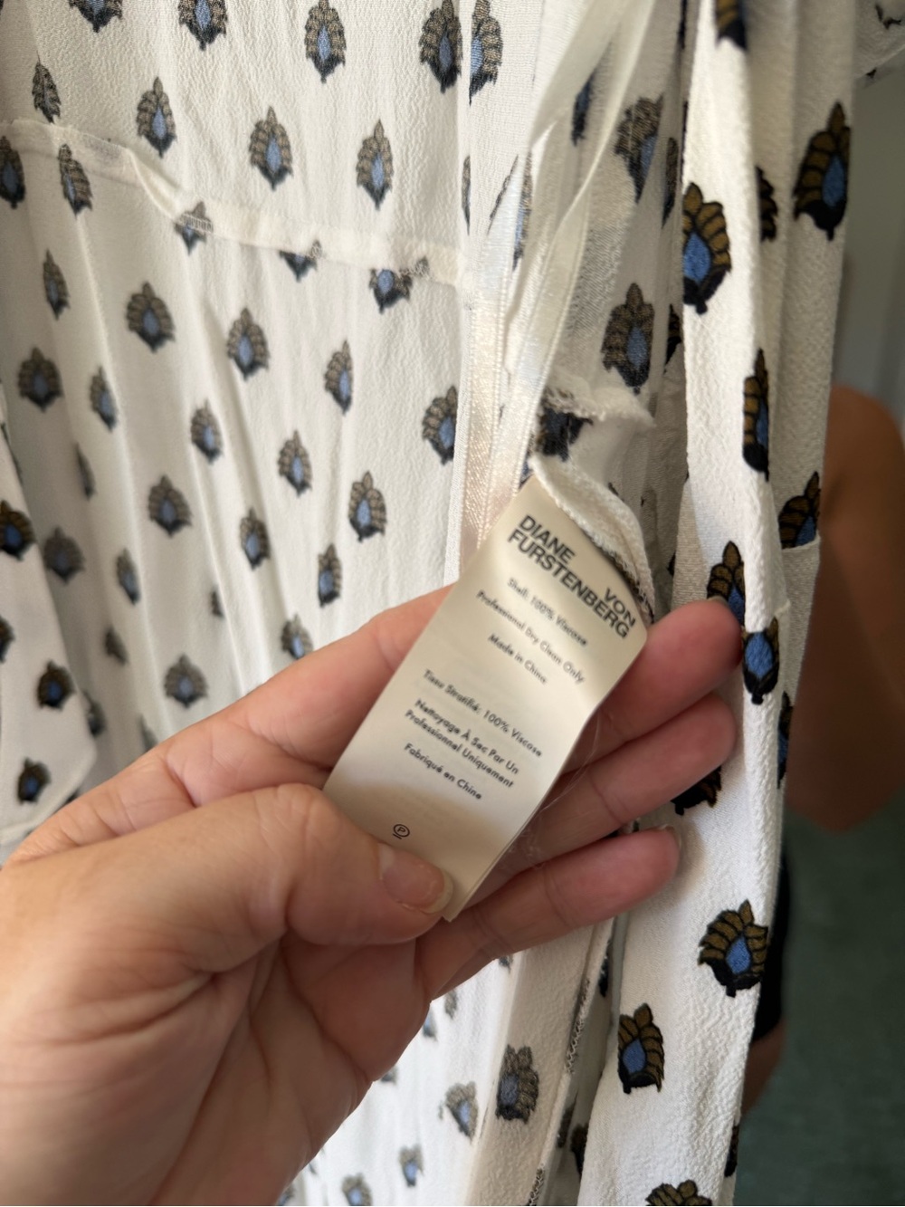 Diane Von Furstenberg Cream Wrap Dress with Black Diamond Print - Picture 4 of 5